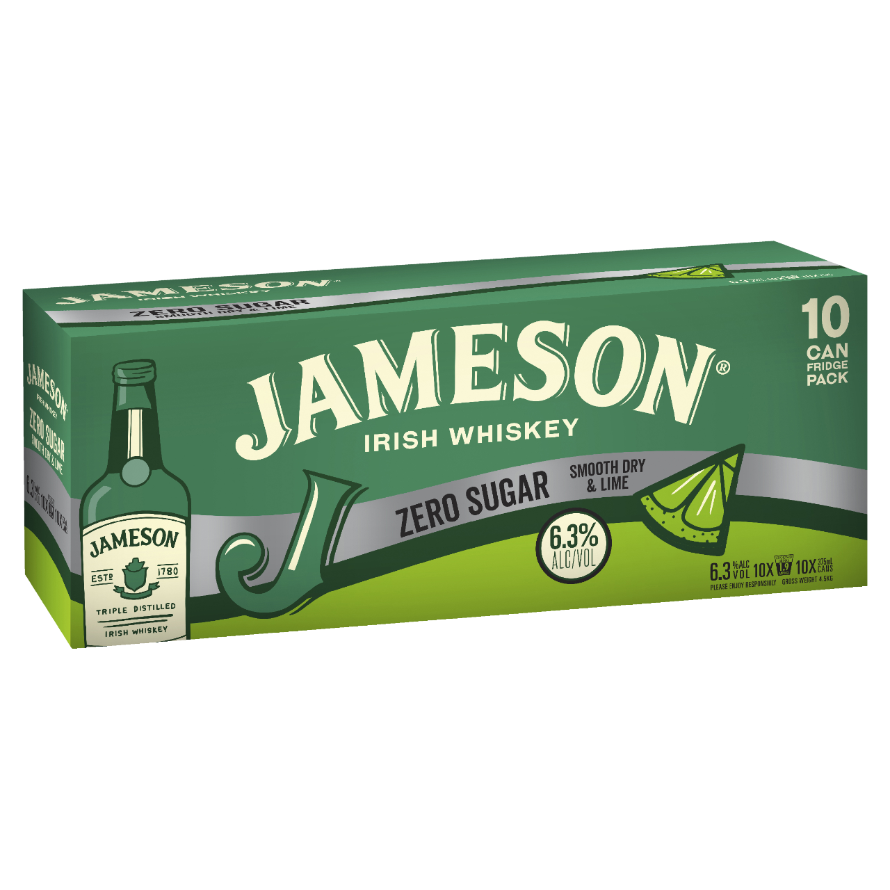 JAMESON DRY & LIME ZERO SUGAR 375ML 10 PACK CANS Rebel Mates