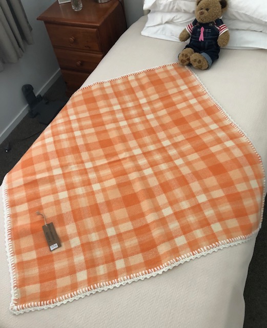 ORANGE BLOSSOM CHECK PURE NZ WOOL COT BLANKET NZ Baby Blankets