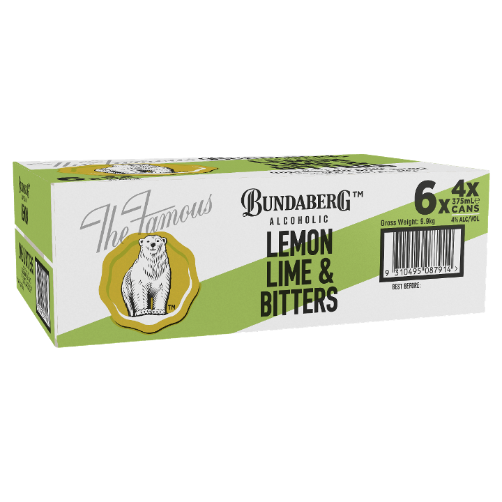 BUNDABERG ALCOHOLIC LEMON, LIME & BITTERS 375ML CANS